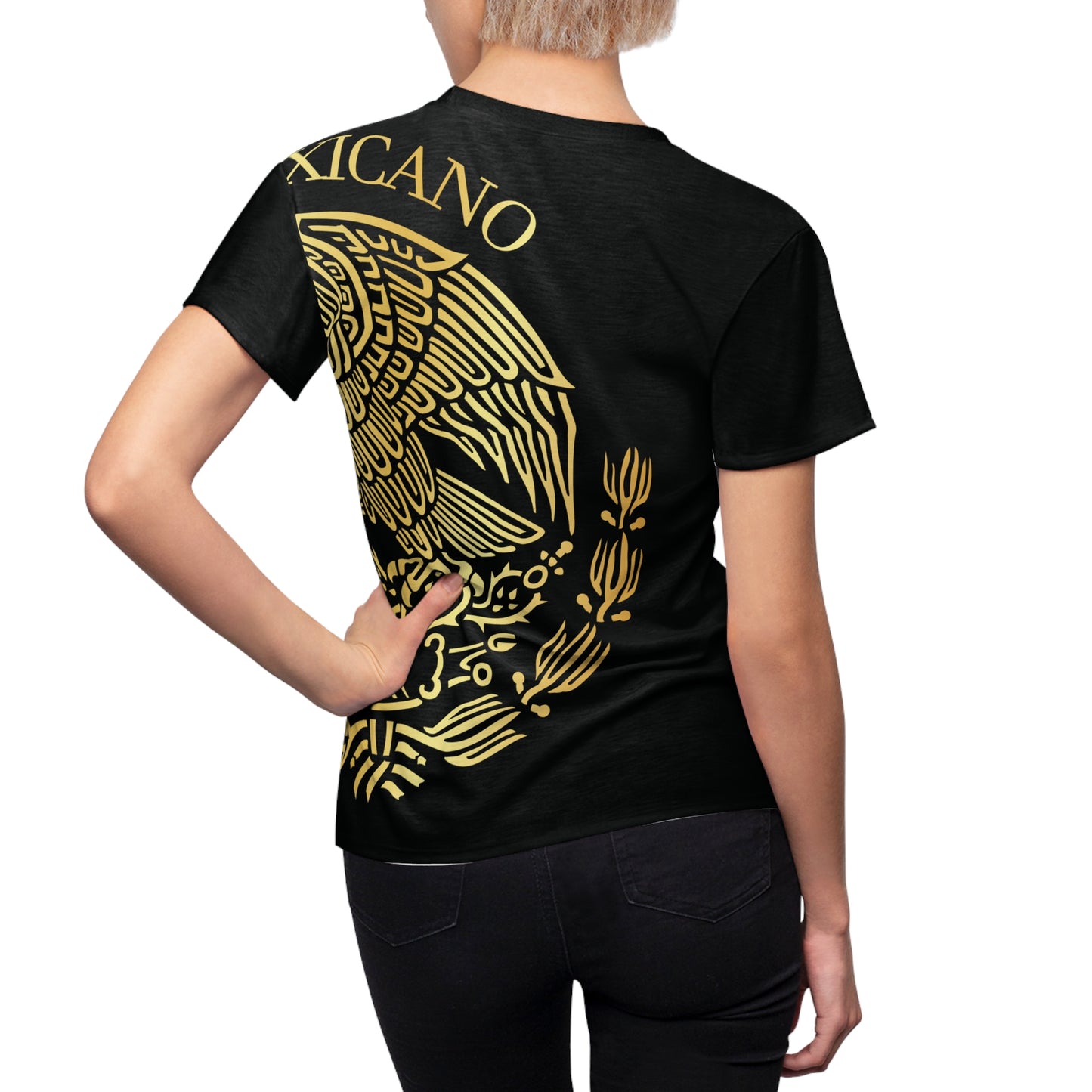 Golden-Black Mexican Flag Shield T-shirt for Women