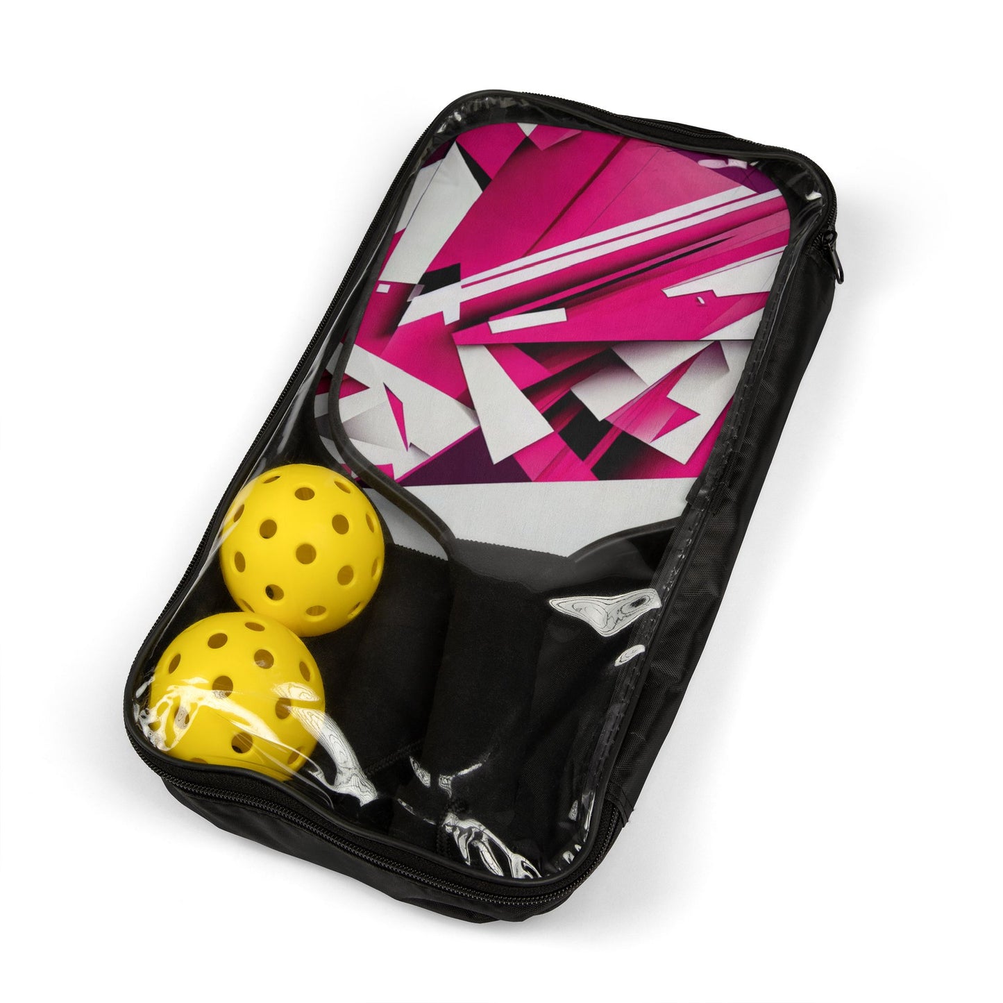 Pop of Pink Color Geometric Pattern Pickleball Kit - Non-Personalized