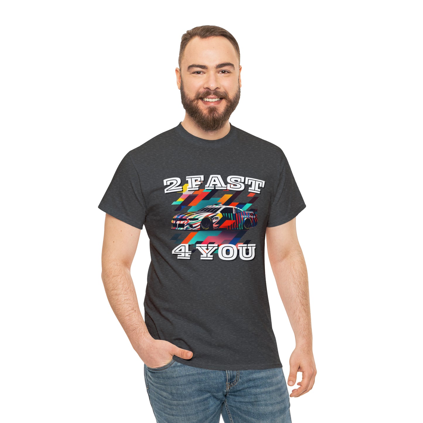 2 Fast 4 You Fast Speed Car Men's Cotton Short Sleeve T-Shirt, Car Racing Speed Tee, Classic Fit Shirt for Man