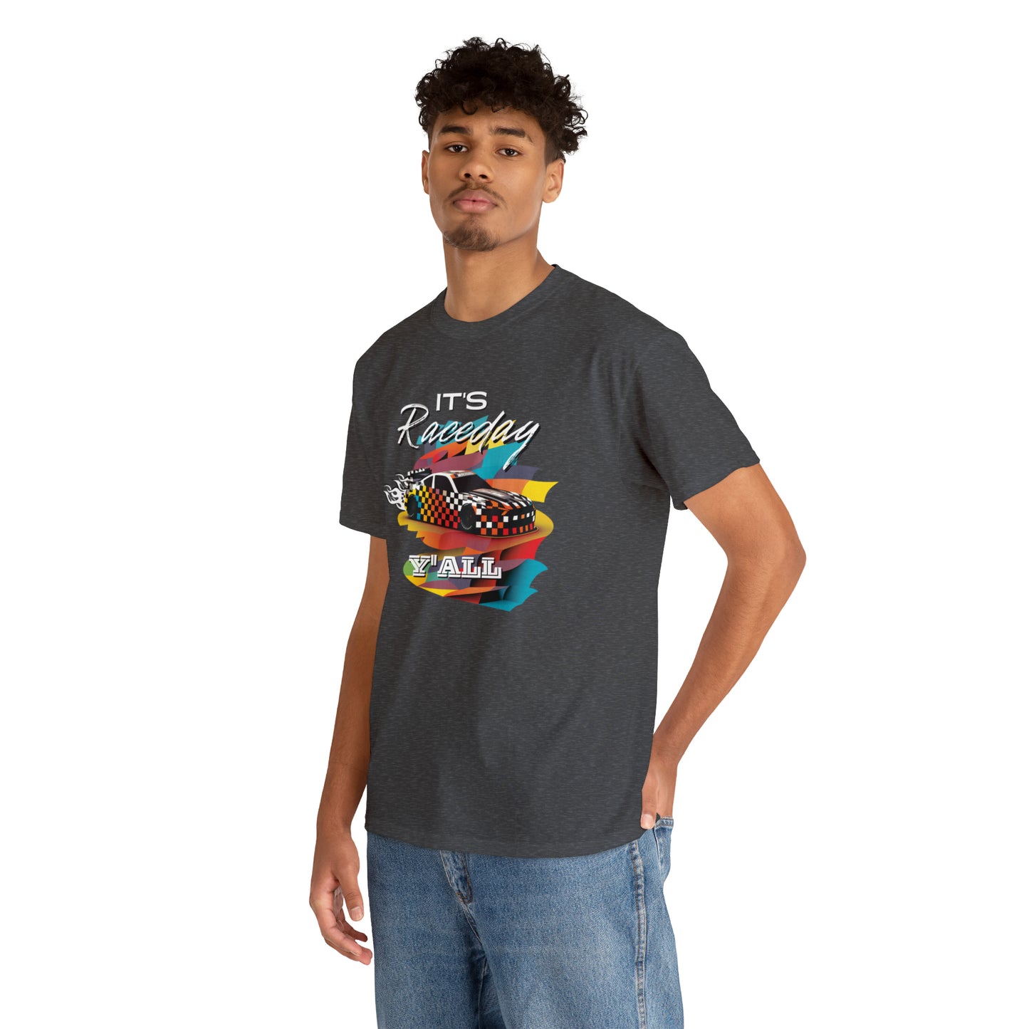 It's Raceday Y'all Speed Car Men's Cotton Short Sleeve T-Shirt, Car Racing Speed Tee, Classic Fit Shirt for Man