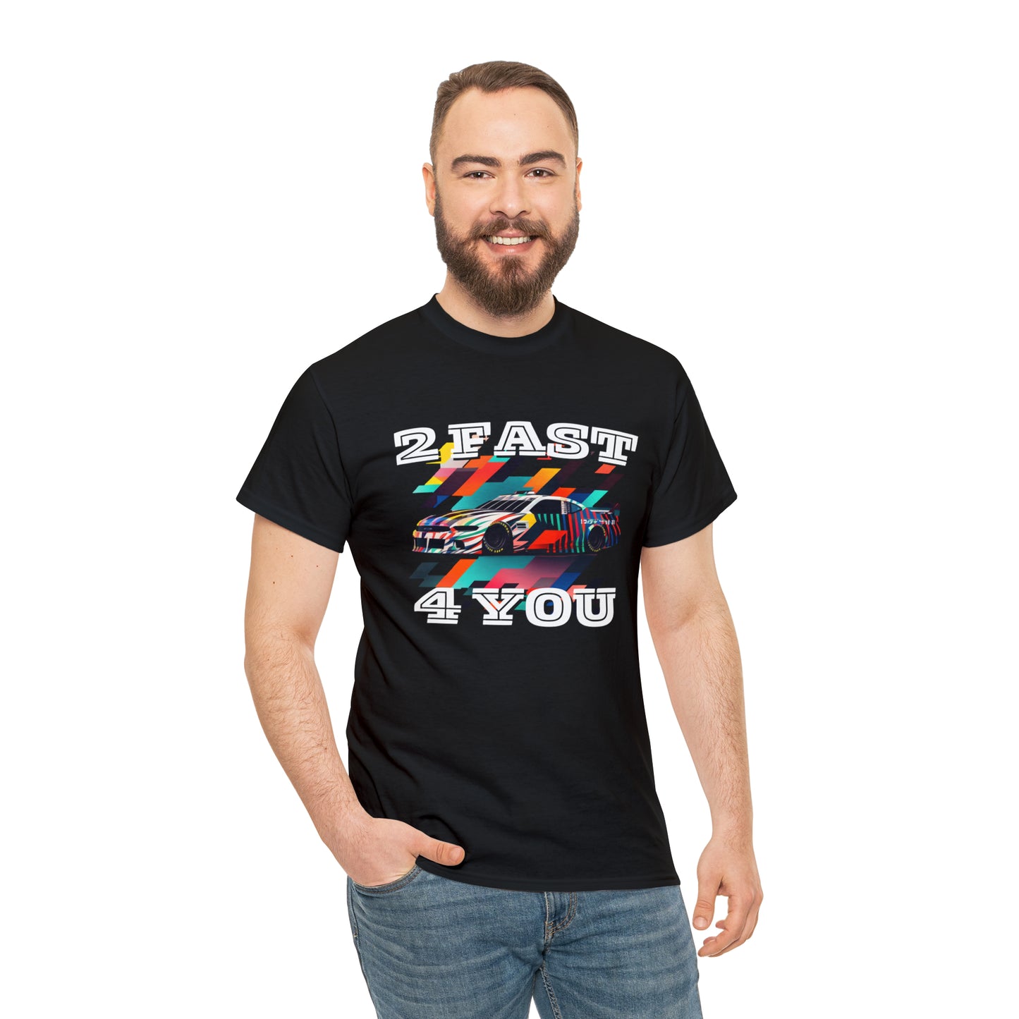 2 Fast 4 You Fast Speed Car Men's Cotton Short Sleeve T-Shirt, Car Racing Speed Tee, Classic Fit Shirt for Man