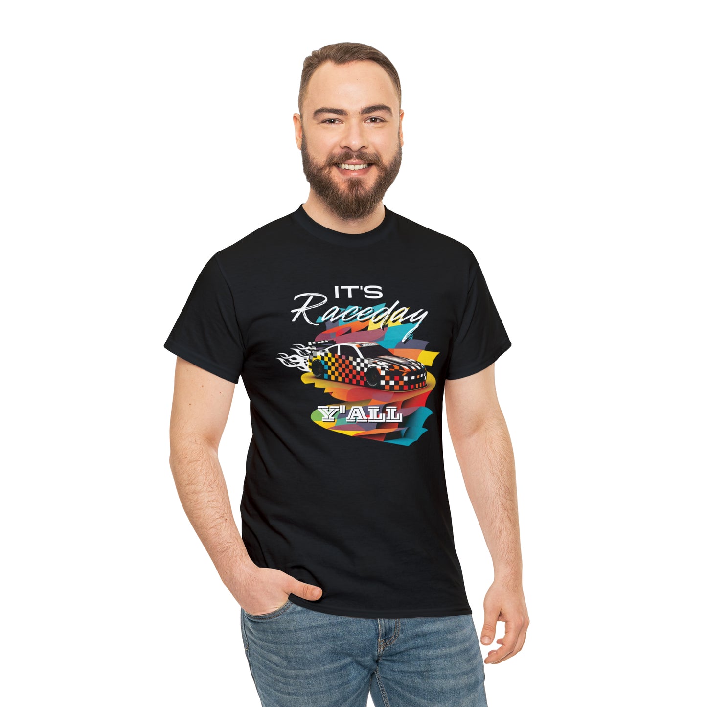 It's Raceday Y'all Speed Car Men's Cotton Short Sleeve T-Shirt, Car Racing Speed Tee, Classic Fit Shirt for Man