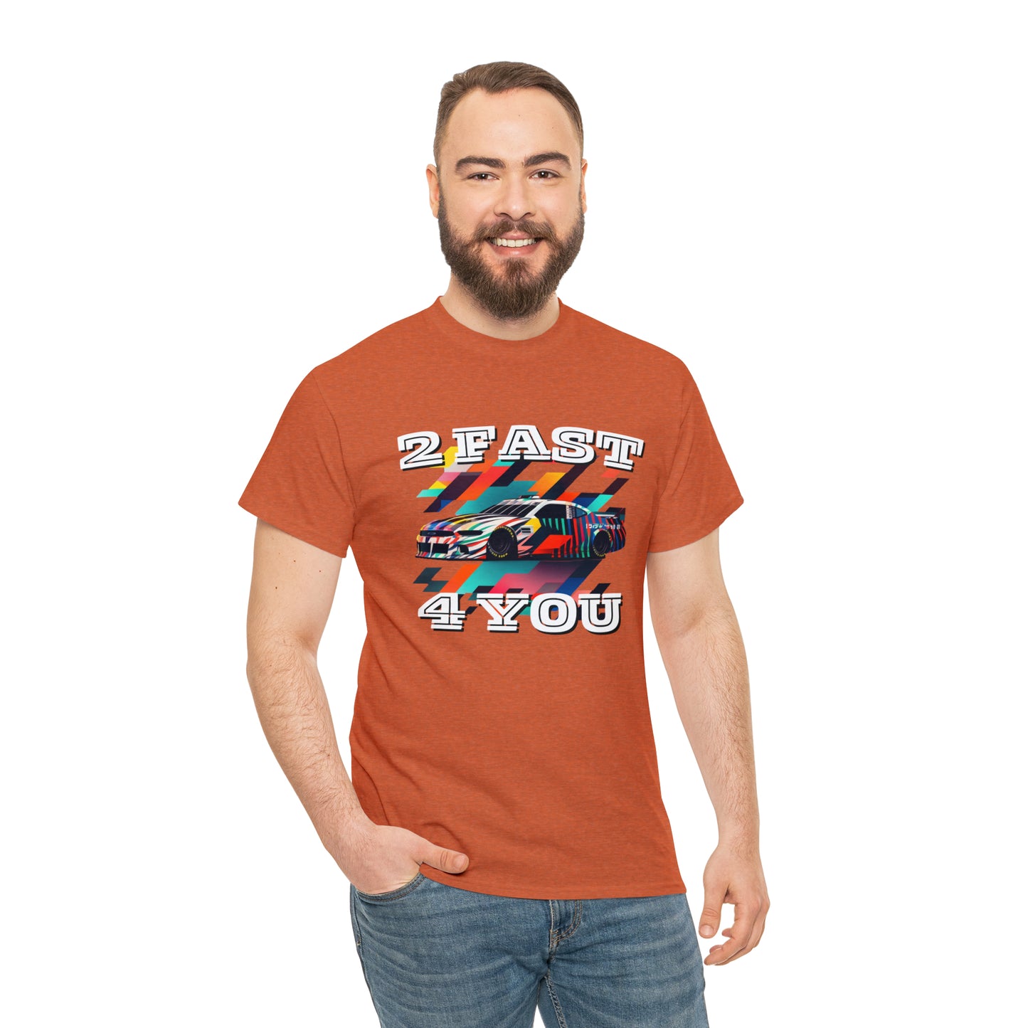 2 Fast 4 You Fast Speed Car Men's Cotton Short Sleeve T-Shirt, Car Racing Speed Tee, Classic Fit Shirt for Man