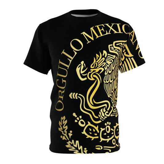 Orgullo Mexicano Golden Flag-Shield Full T-Shirt for Men