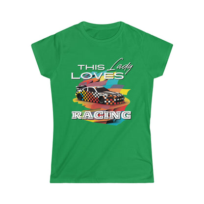 This Lady Loves Racing Cars Women's Cotton Softstyle T-Shirt