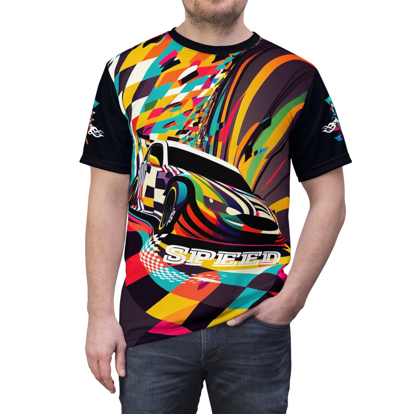 Full Speed Racing Car Adult Polyester T-Shirt, Men's Printed Short Sleeve Tee, Fast Car Shirt for Man