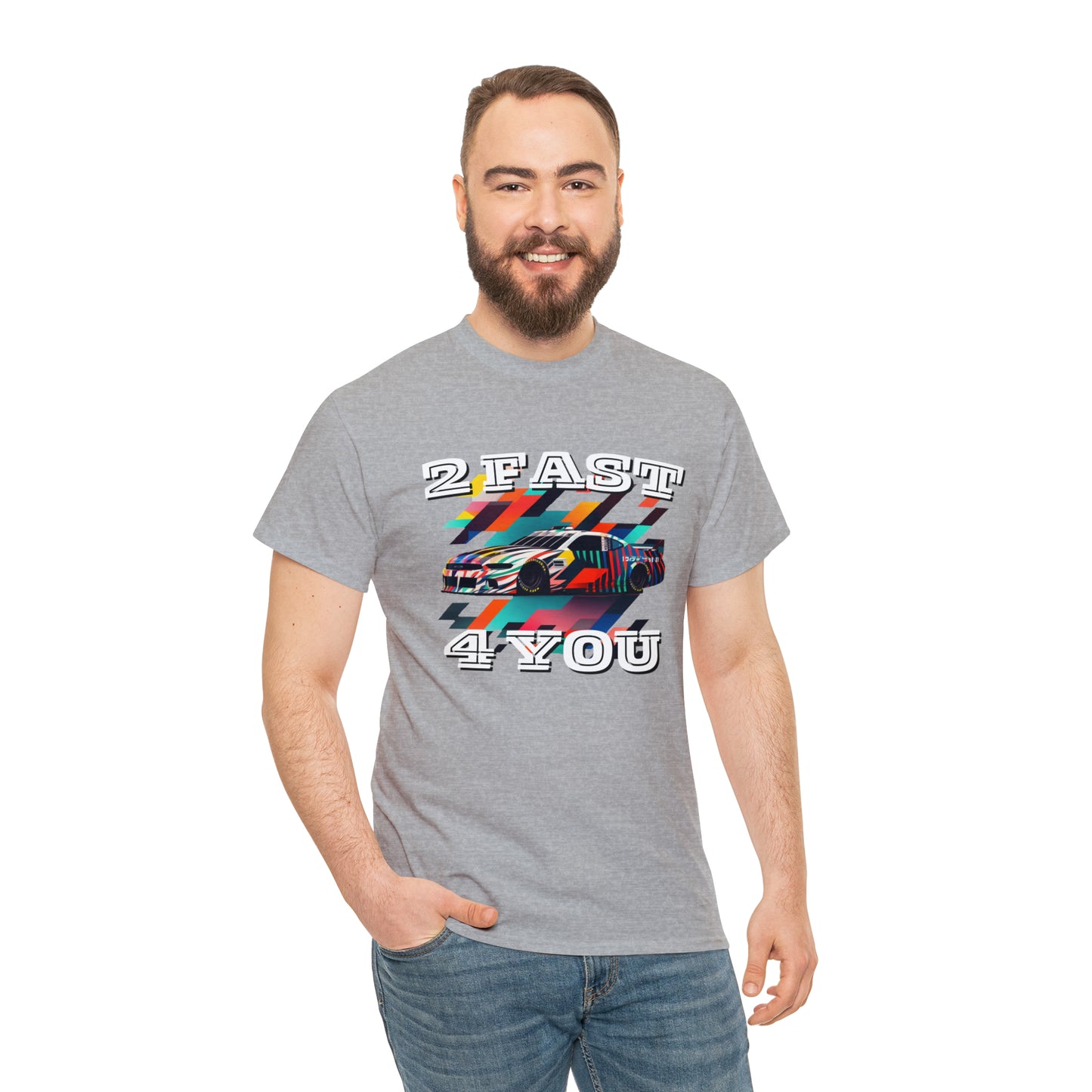 2 Fast 4 You Fast Speed Car Men's Cotton Short Sleeve T-Shirt, Car Racing Speed Tee, Classic Fit Shirt for Man