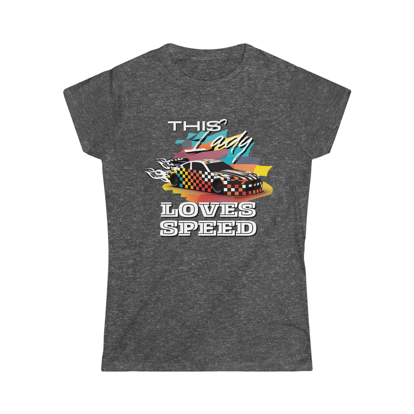 This Lady Loves Speed Style 2 Racing Car Women's Cotton Softstyle T-Shirt