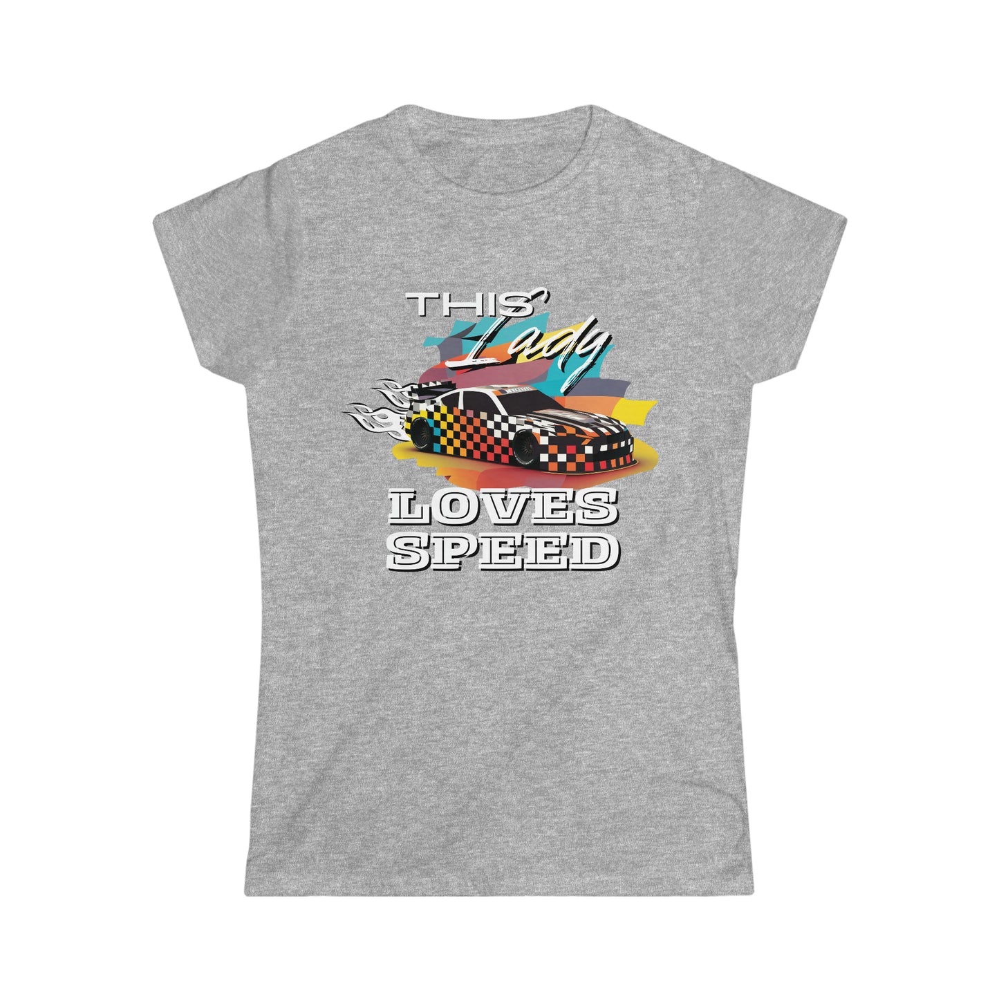 This Lady Loves Speed Style 2 Racing Car Women's Cotton Softstyle T-Shirt