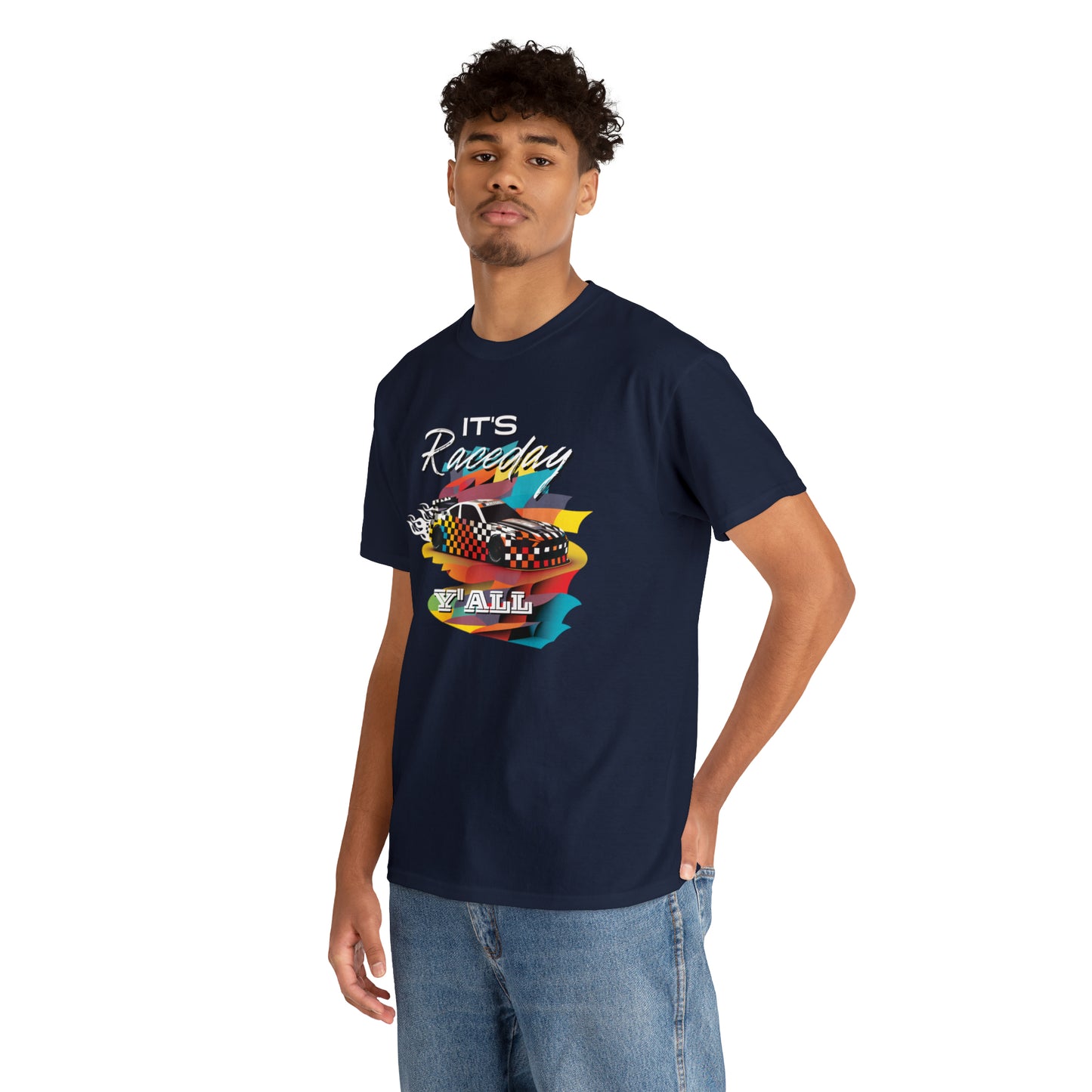 It's Raceday Y'all Speed Car Men's Cotton Short Sleeve T-Shirt, Car Racing Speed Tee, Classic Fit Shirt for Man