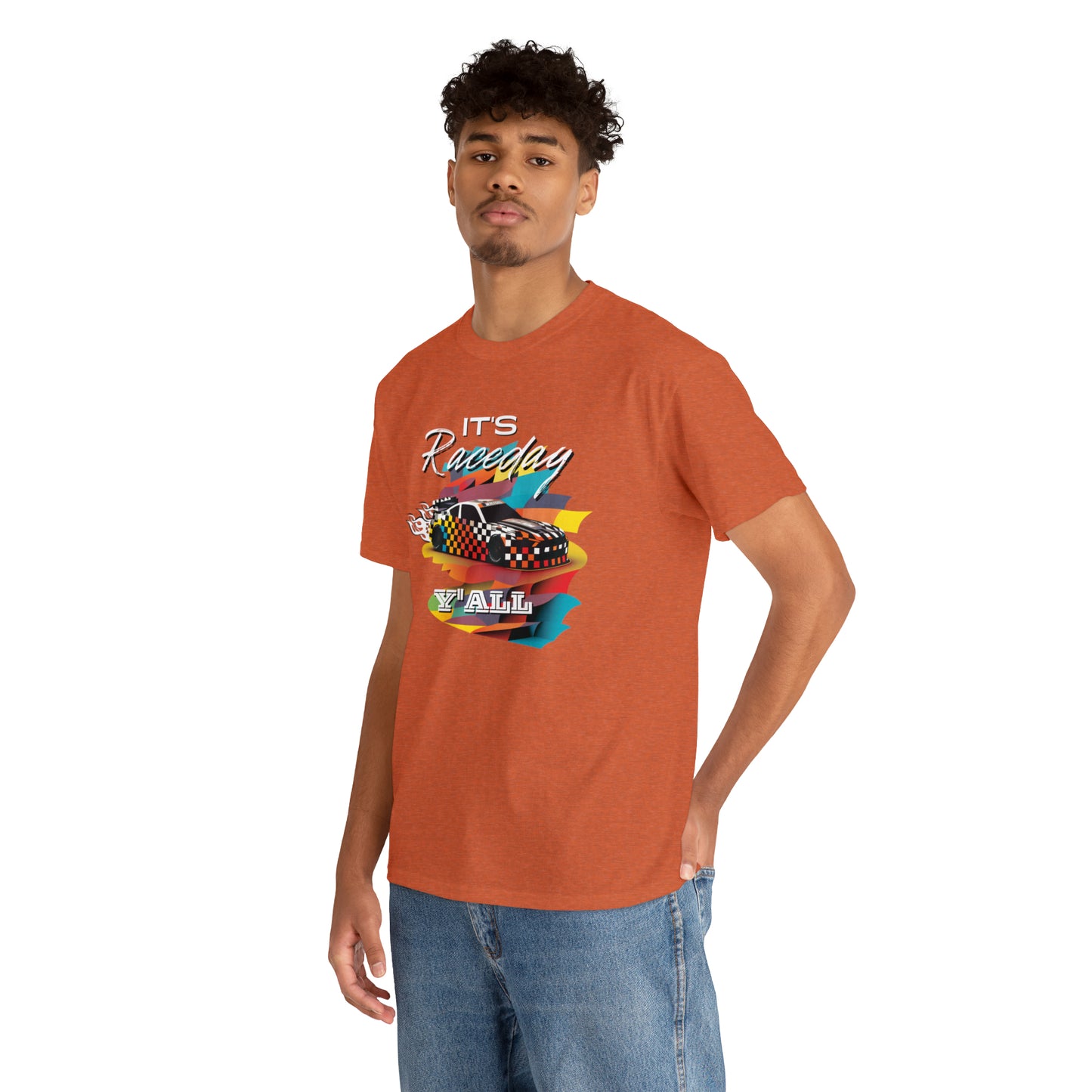 It's Raceday Y'all Speed Car Men's Cotton Short Sleeve T-Shirt, Car Racing Speed Tee, Classic Fit Shirt for Man