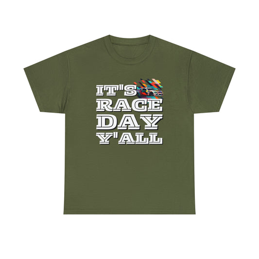 It's Raceday Y'all Men's Racing Car Cotton Short Sleeve T-Shirt, Car Racing Speed Tee, Classic Fit Shirt for Man