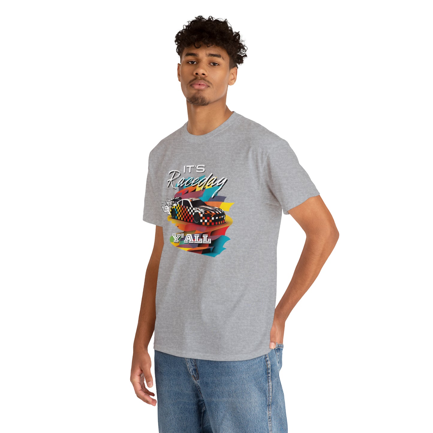 It's Raceday Y'all Speed Car Men's Cotton Short Sleeve T-Shirt, Car Racing Speed Tee, Classic Fit Shirt for Man