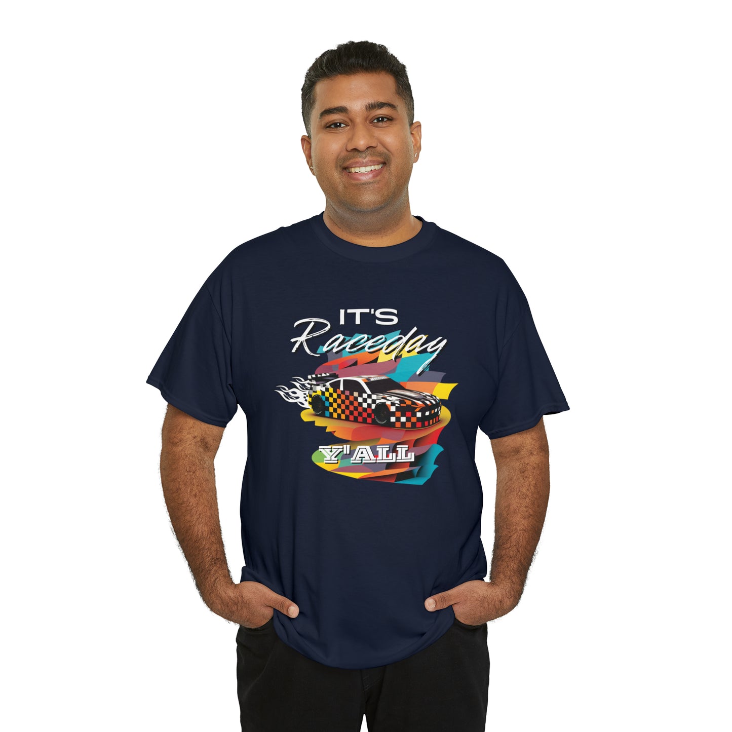 It's Raceday Y'all Speed Car Men's Cotton Short Sleeve T-Shirt, Car Racing Speed Tee, Classic Fit Shirt for Man