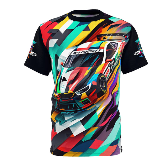 Geometric Race Car Color Shape Adult Polyester T-Shirt, Men's Printed Short Sleeve Tee, Fast Racing Car Shirt for Man