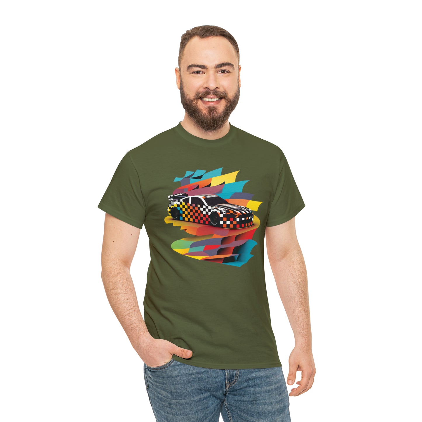 Racing Speed Car Men's Cotton Short Sleeve T-Shirt, Car Racing Speed Tee, Classic Fit Shirt for Man