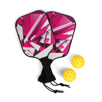 Pop of Pink Color Geometric Pattern Pickleball Kit - Non-Personalized