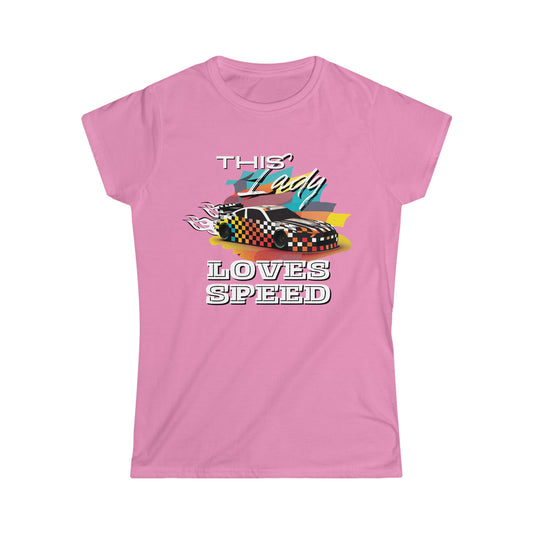 This Lady Loves Speed Style 2 Racing Car Women's Cotton Softstyle T-Shirt