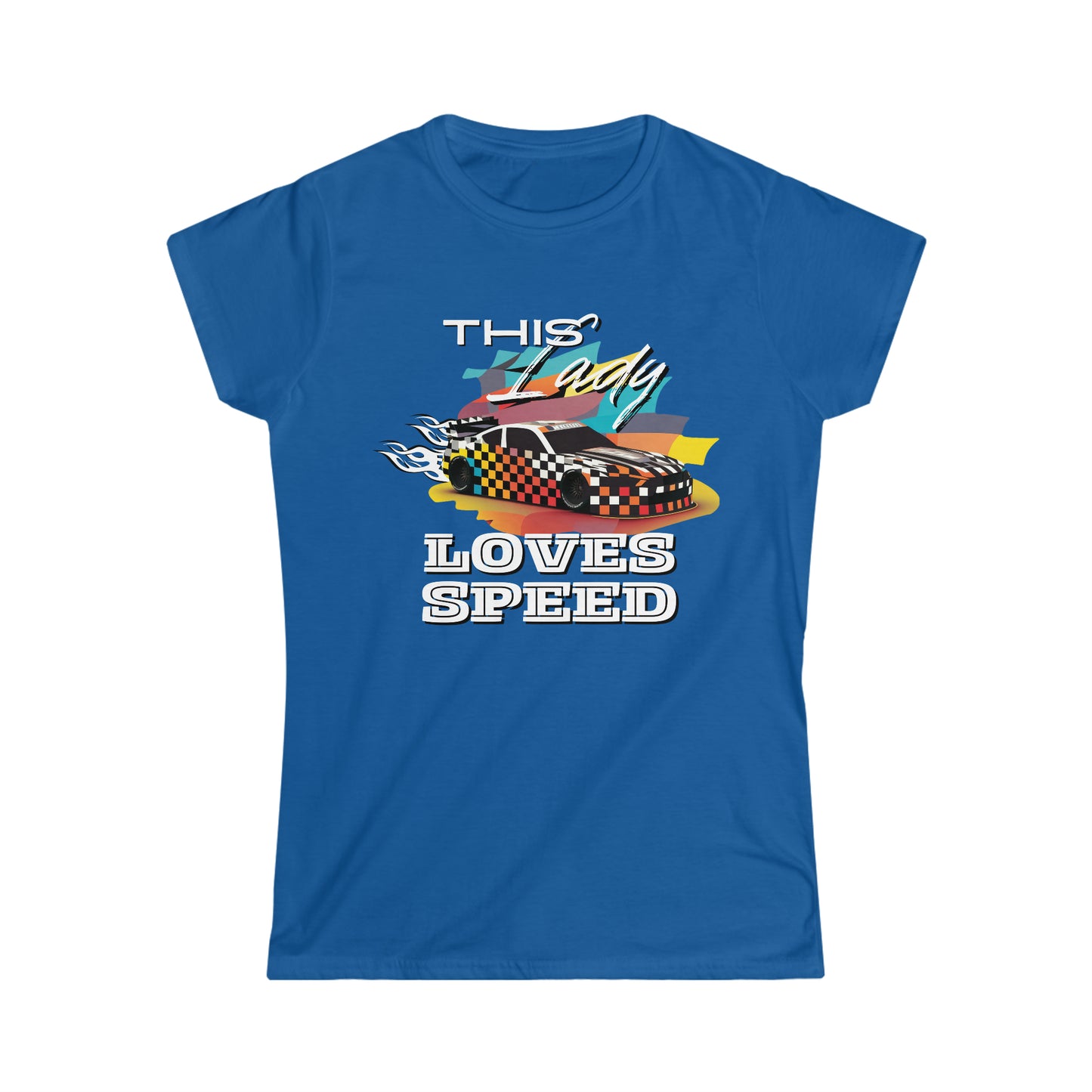 This Lady Loves Speed Style 2 Racing Car Women's Cotton Softstyle T-Shirt