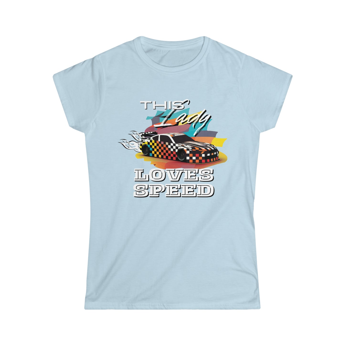 This Lady Loves Speed Style 2 Racing Car Women's Cotton Softstyle T-Shirt