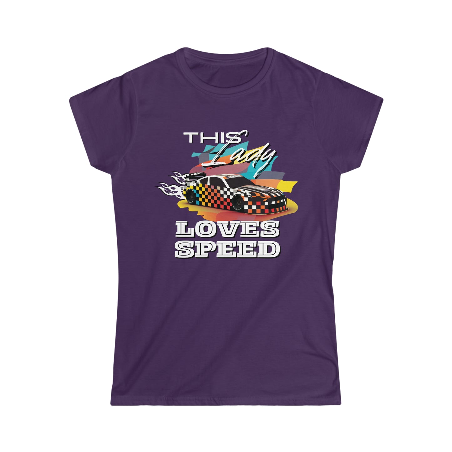 This Lady Loves Speed Style 2 Racing Car Women's Cotton Softstyle T-Shirt