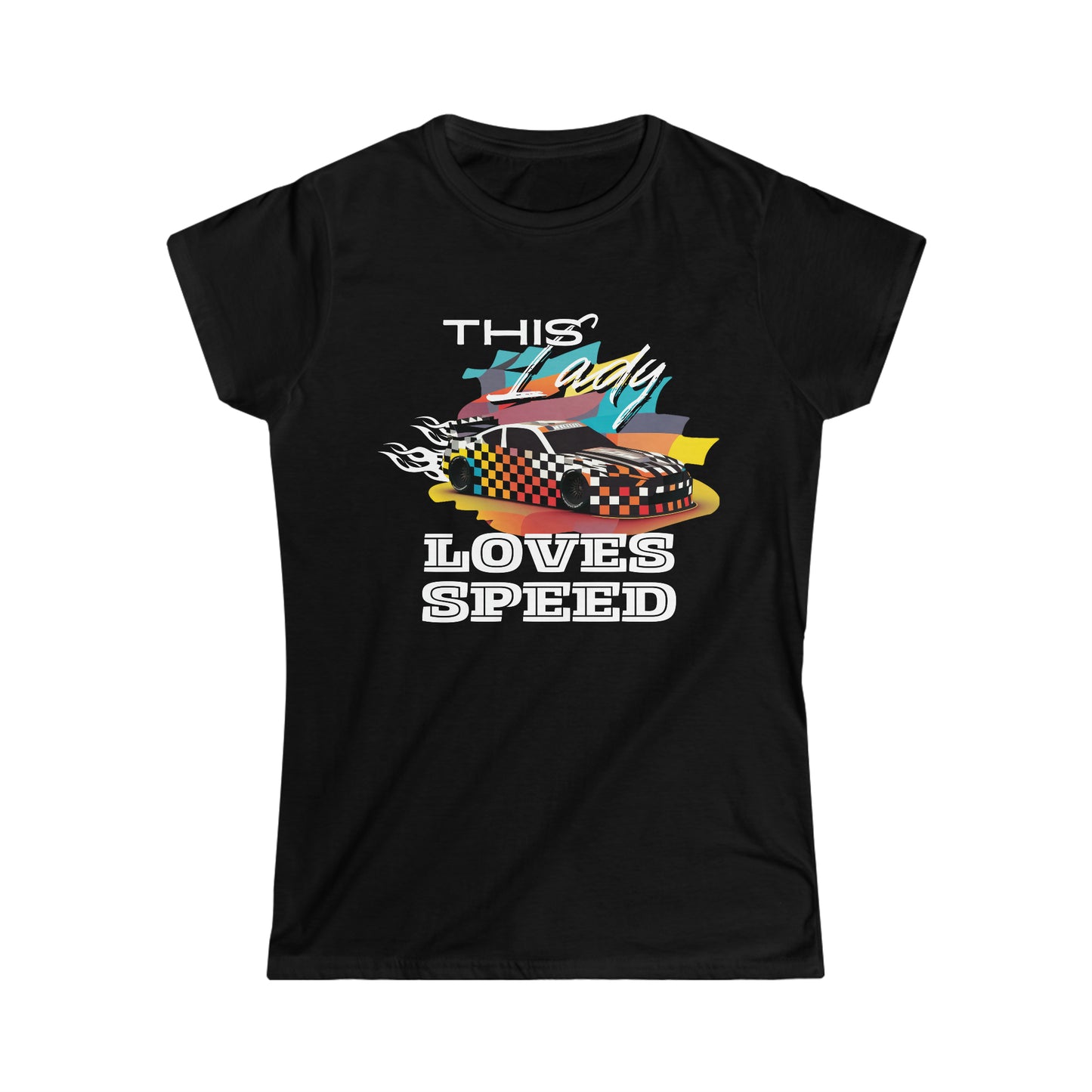 This Lady Loves Speed Style 2 Racing Car Women's Cotton Softstyle T-Shirt