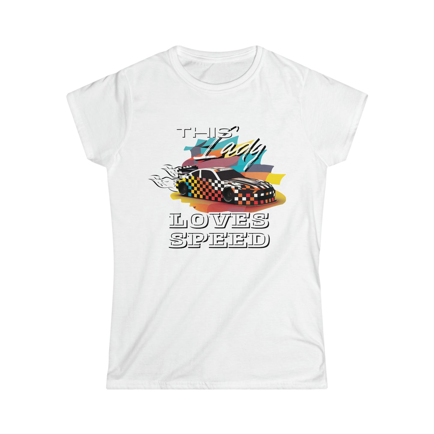 This Lady Loves Speed Style 2 Racing Car Women's Cotton Softstyle T-Shirt