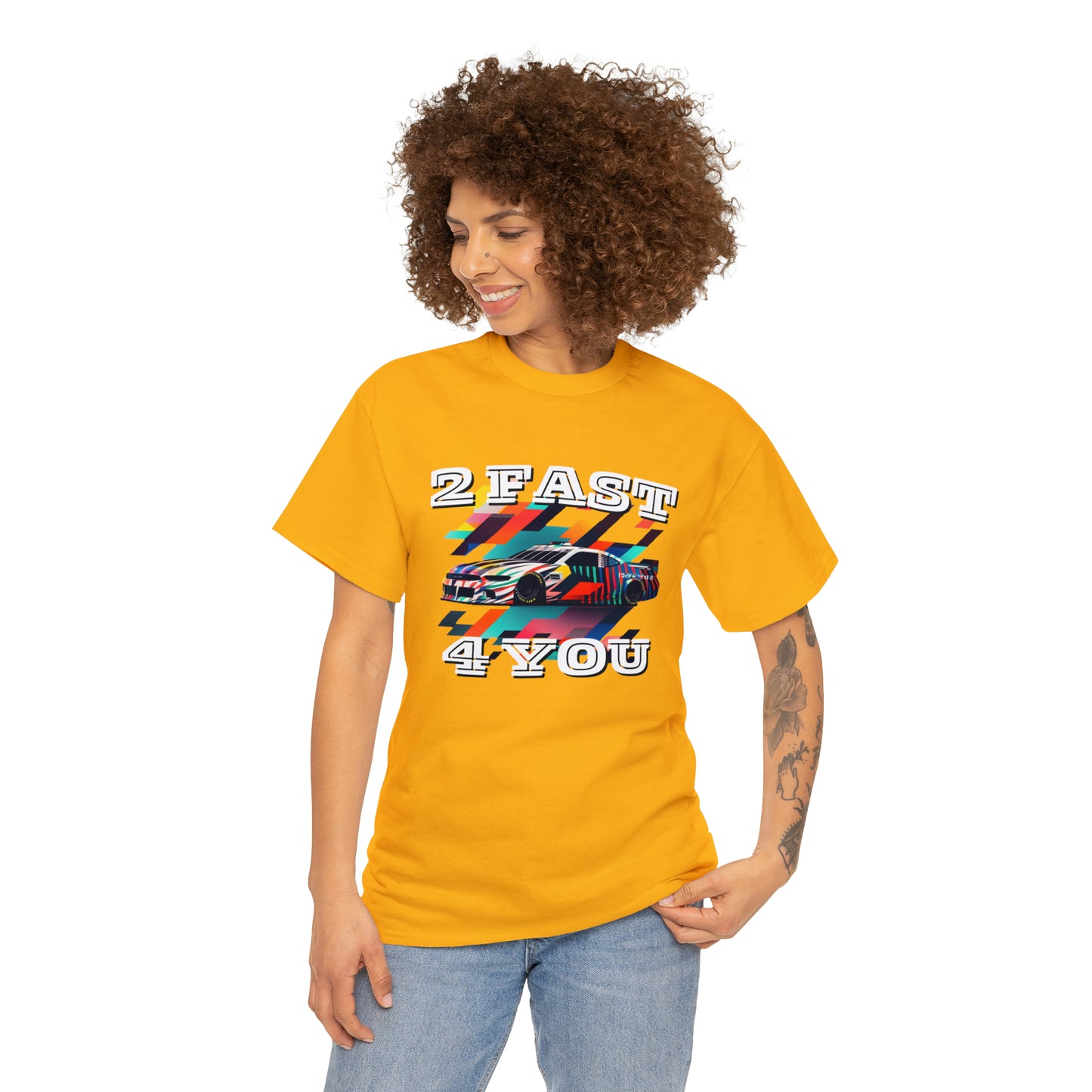 2 Fast 4 You Fast Speed Car Men's Cotton Short Sleeve T-Shirt, Car Racing Speed Tee, Classic Fit Shirt for Man