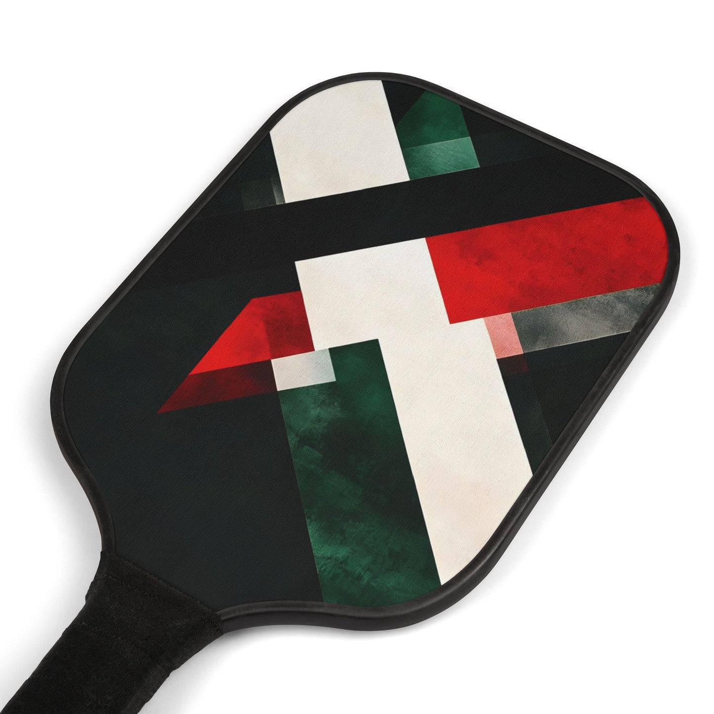 Tri-Color Green White and Red Geometric Pattern Pickleball Kit - Non-Personalized