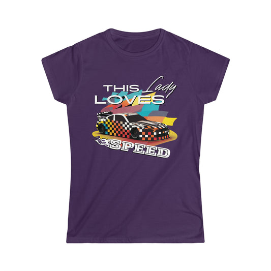 This Lady Loves Speed Cars Women's Cotton Softstyle T-Shirt