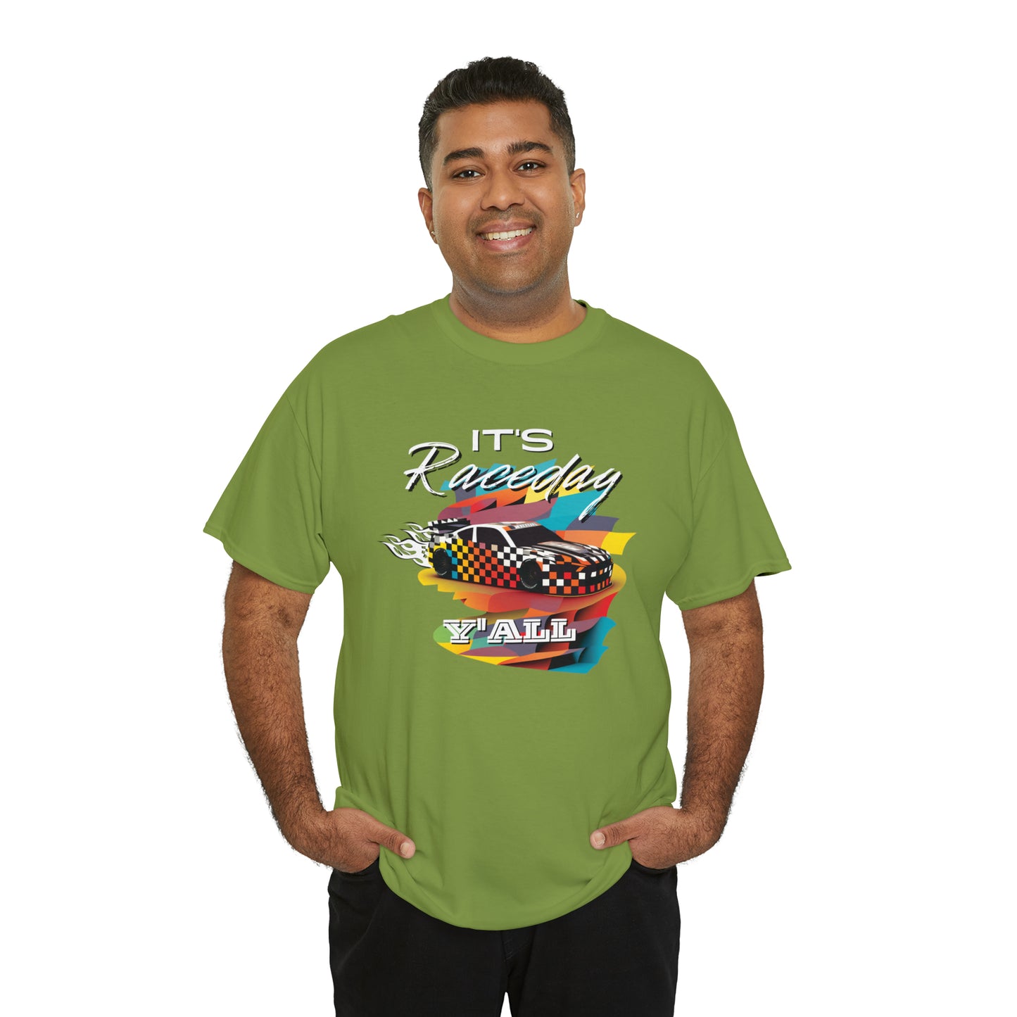 It's Raceday Y'all Speed Car Men's Cotton Short Sleeve T-Shirt, Car Racing Speed Tee, Classic Fit Shirt for Man