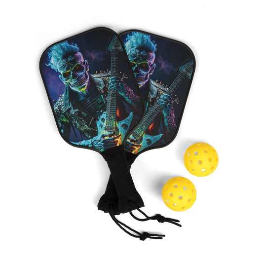 Heavy Metal Guitarist Skeleton Pickleball Kit - Non-Personalized