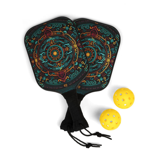 Ancient Aztec Mayan Color Pattern Pickleball Kit - Non-Personalized