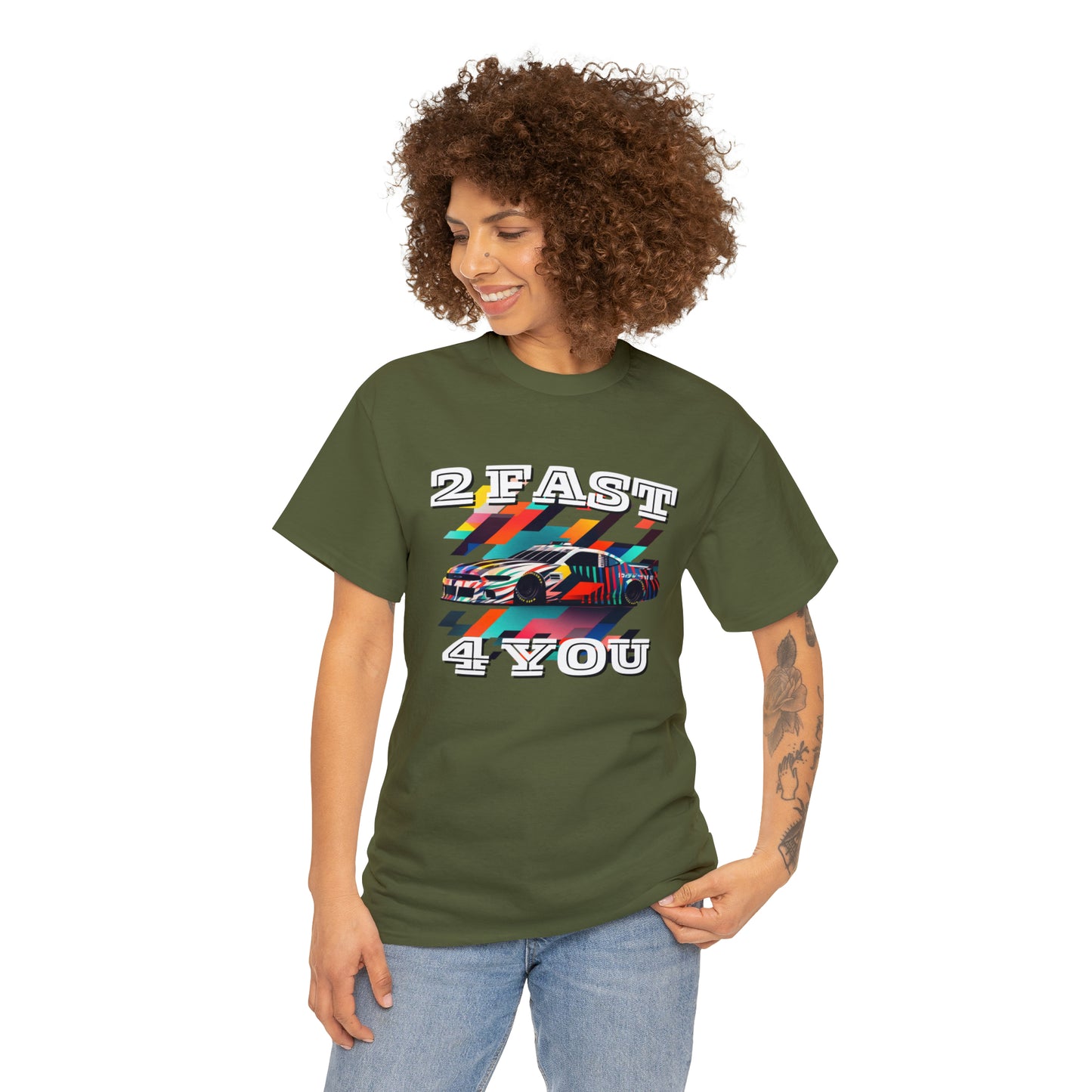 2 Fast 4 You Fast Speed Car Men's Cotton Short Sleeve T-Shirt, Car Racing Speed Tee, Classic Fit Shirt for Man