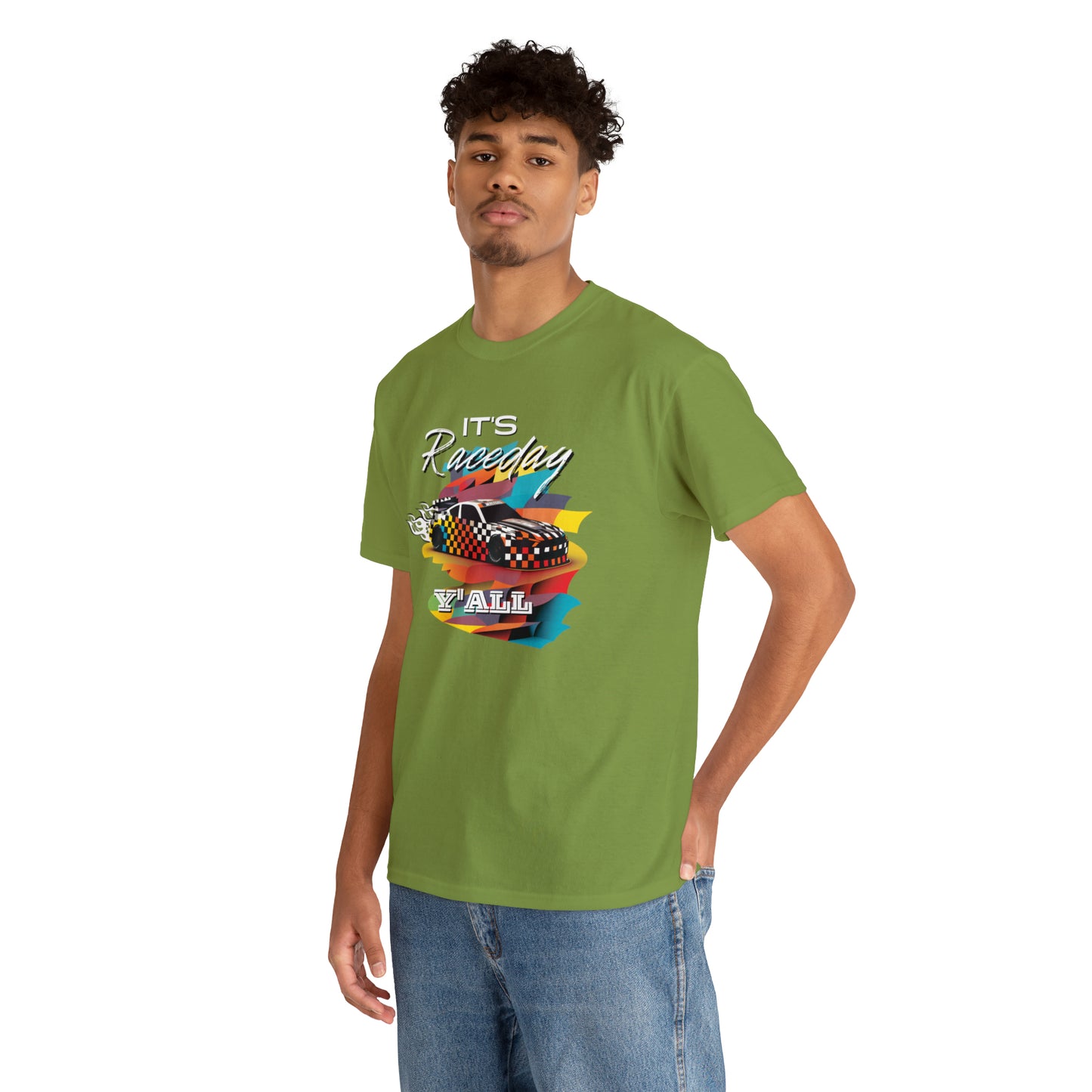 It's Raceday Y'all Speed Car Men's Cotton Short Sleeve T-Shirt, Car Racing Speed Tee, Classic Fit Shirt for Man