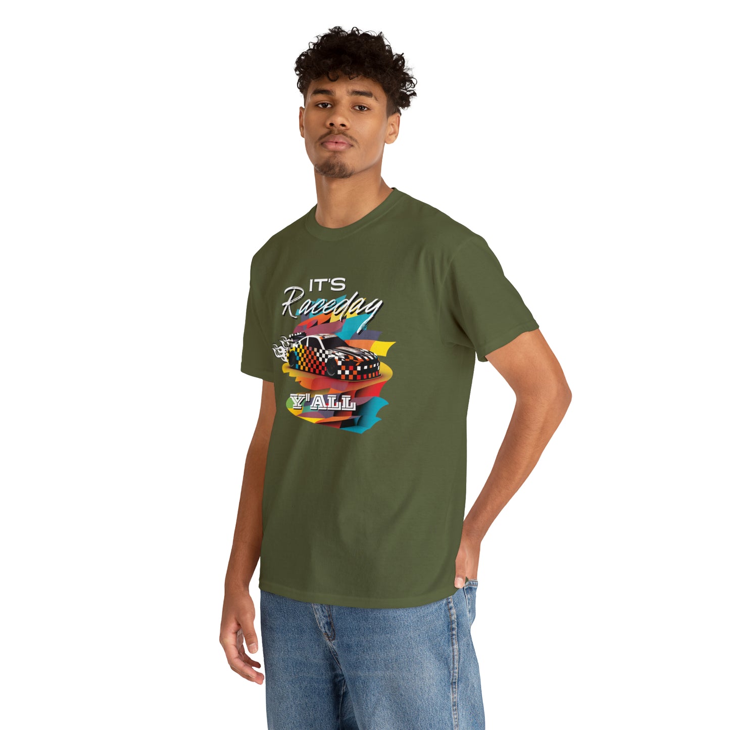 It's Raceday Y'all Speed Car Men's Cotton Short Sleeve T-Shirt, Car Racing Speed Tee, Classic Fit Shirt for Man