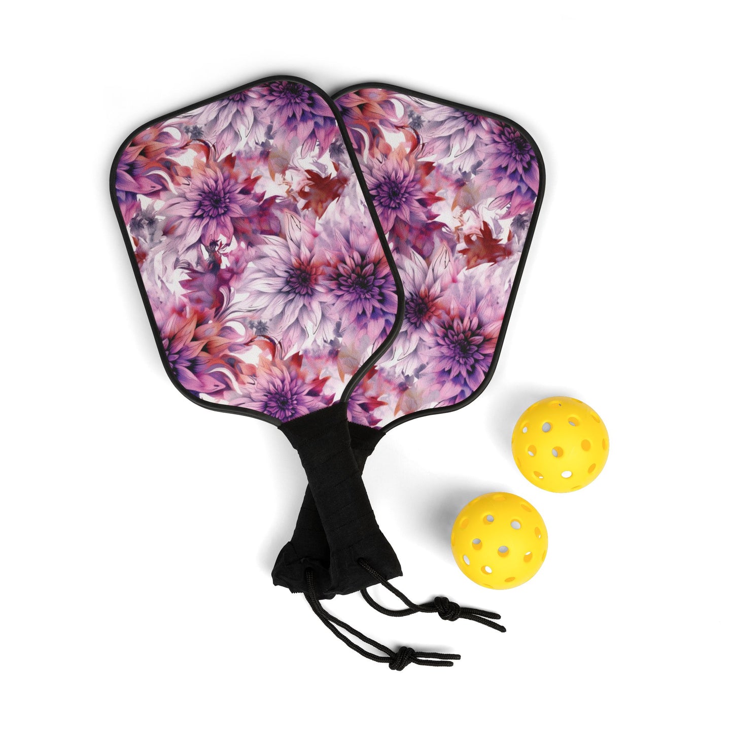 Pink, Purple and White Floral Pattern Pickleball Kit - Non-Personalized