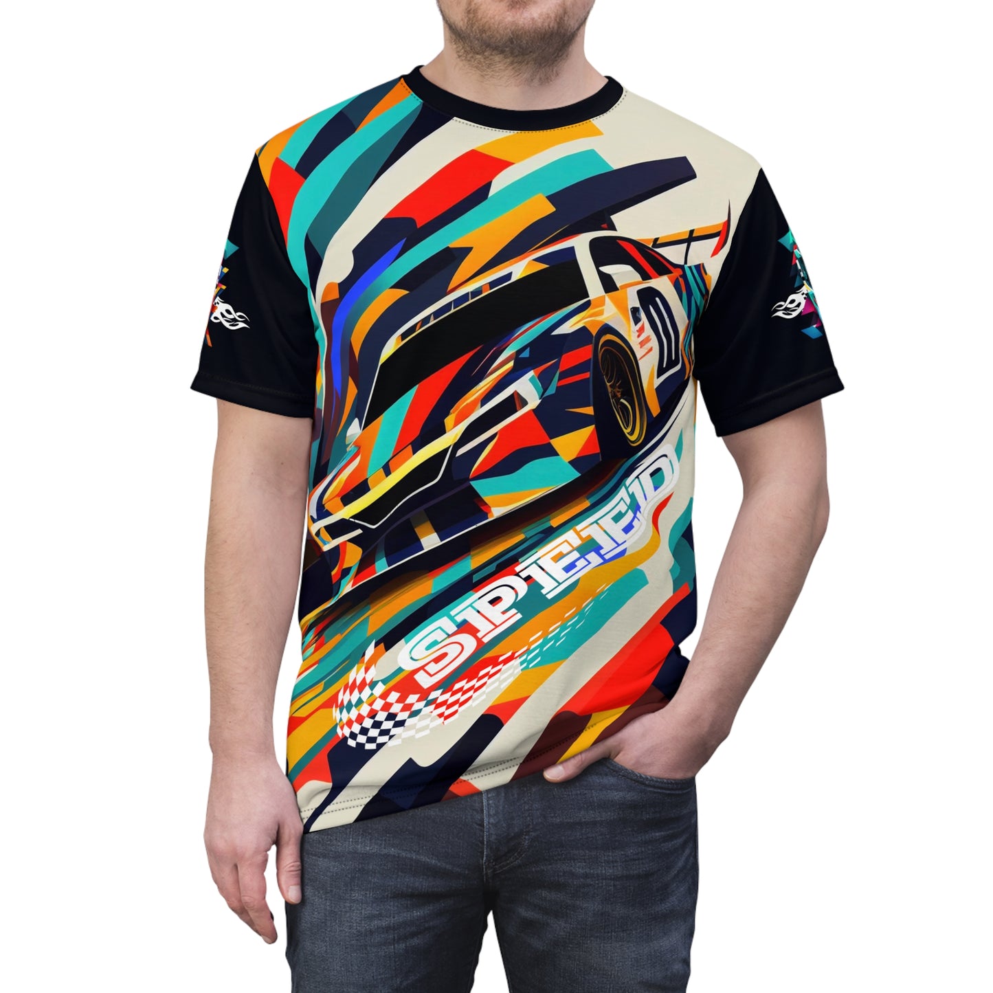 Abstract Racing Speed Car Adult Polyester T-Shirt, Men's Printed Short Sleeve Tee, Abstract Fast Car Shirt for Man