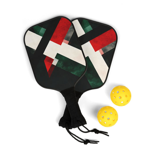 Tri-Color Green White and Red Geometric Pattern Pickleball Kit - Non-Personalized