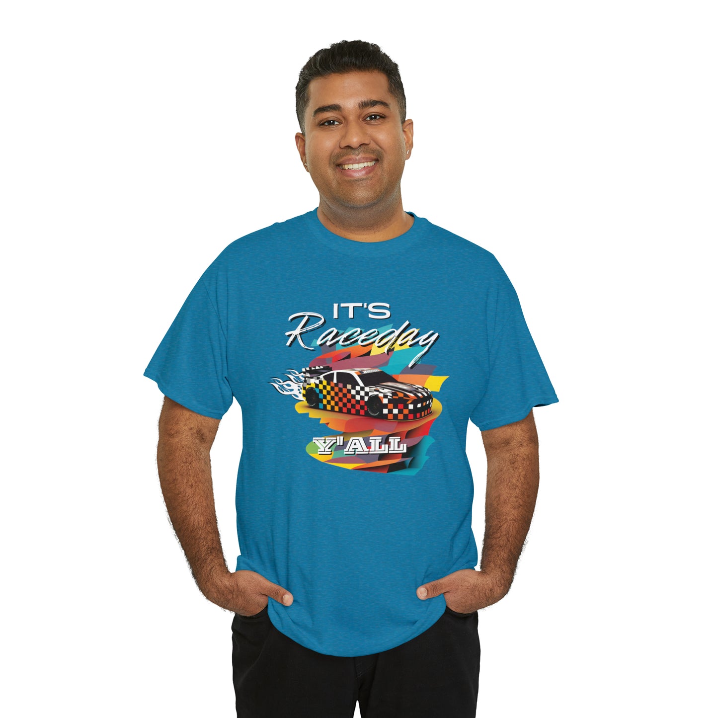 It's Raceday Y'all Speed Car Men's Cotton Short Sleeve T-Shirt, Car Racing Speed Tee, Classic Fit Shirt for Man