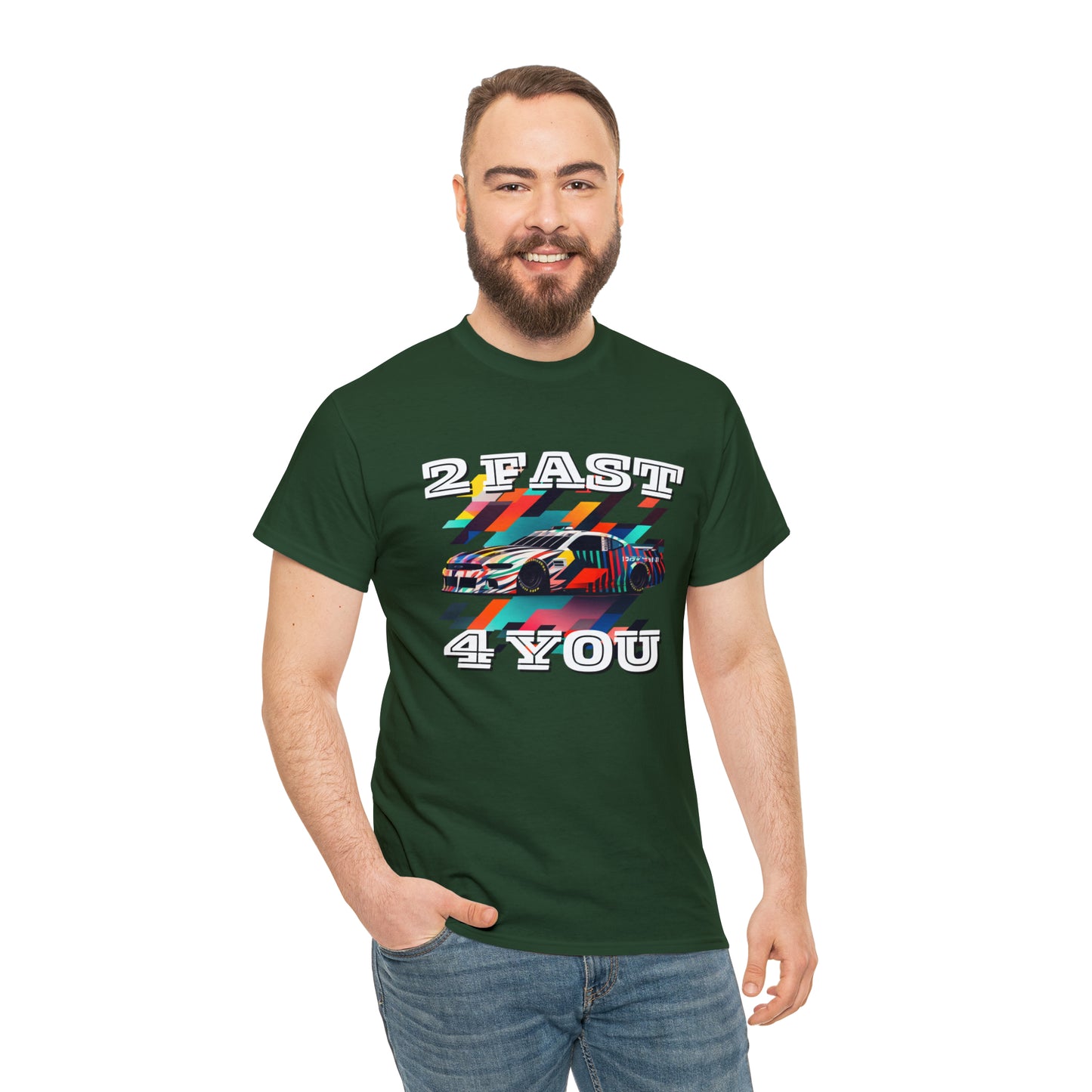 2 Fast 4 You Fast Speed Car Men's Cotton Short Sleeve T-Shirt, Car Racing Speed Tee, Classic Fit Shirt for Man