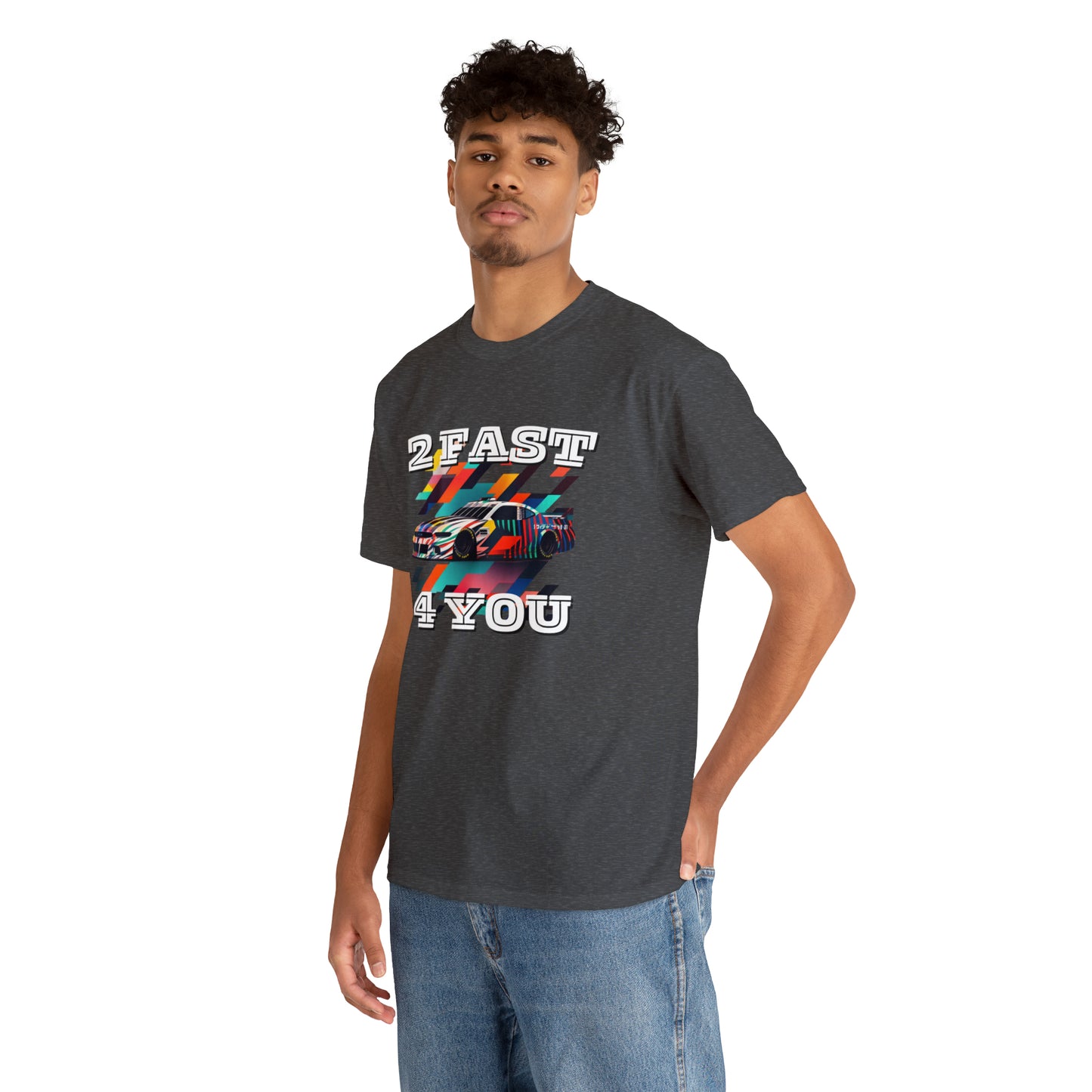 2 Fast 4 You Fast Speed Car Men's Cotton Short Sleeve T-Shirt, Car Racing Speed Tee, Classic Fit Shirt for Man