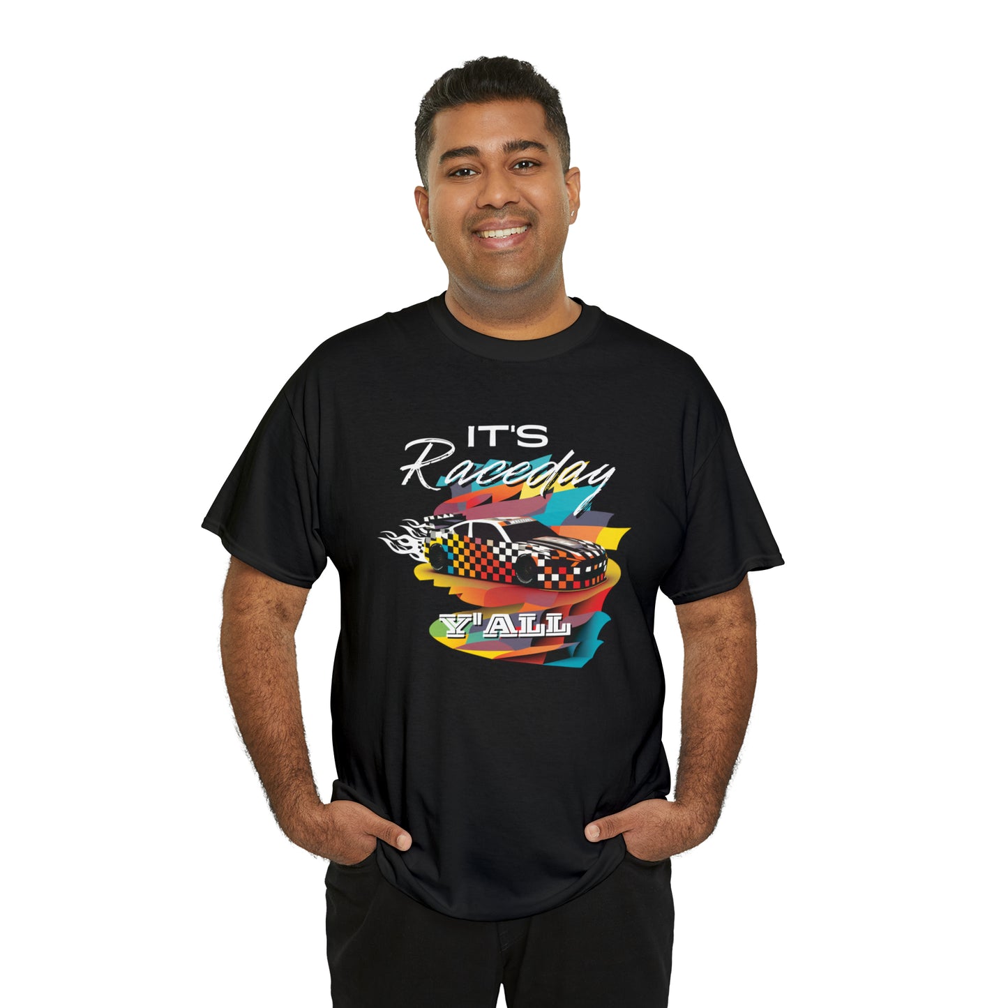 It's Raceday Y'all Speed Car Men's Cotton Short Sleeve T-Shirt, Car Racing Speed Tee, Classic Fit Shirt for Man