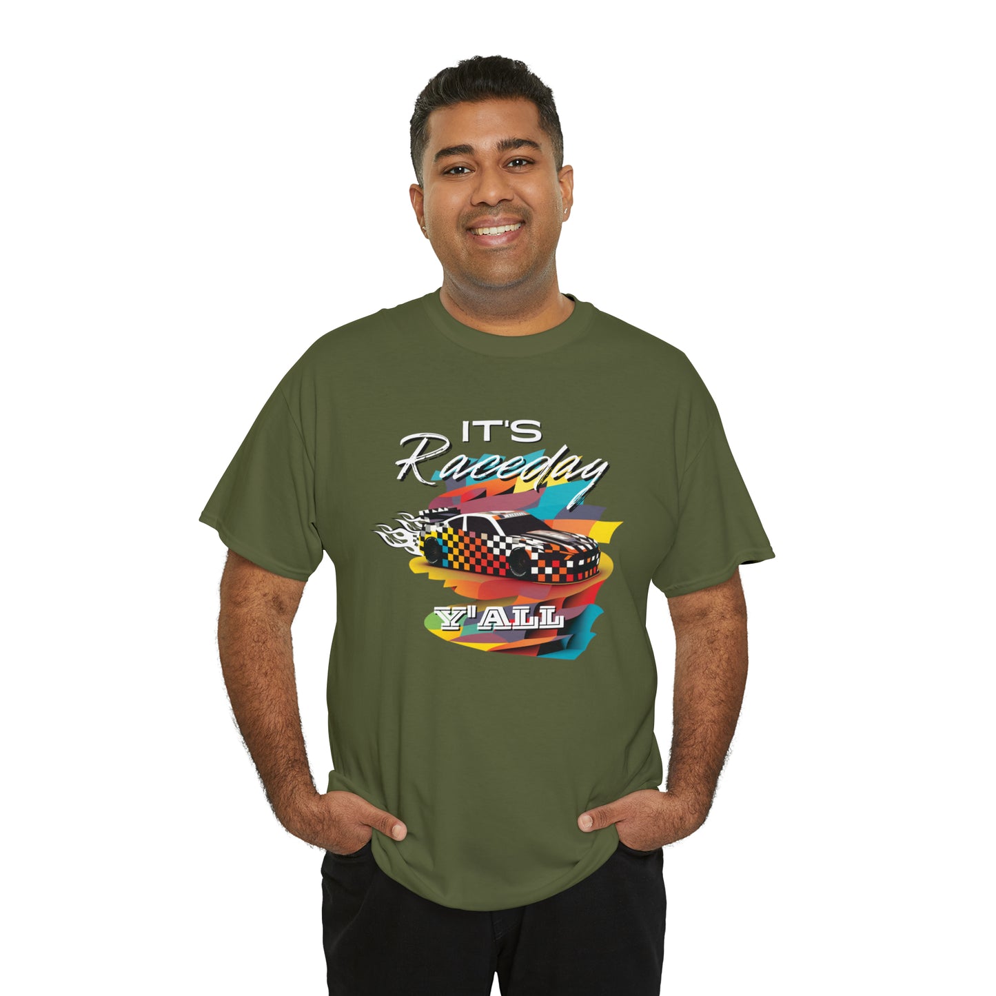 It's Raceday Y'all Speed Car Men's Cotton Short Sleeve T-Shirt, Car Racing Speed Tee, Classic Fit Shirt for Man