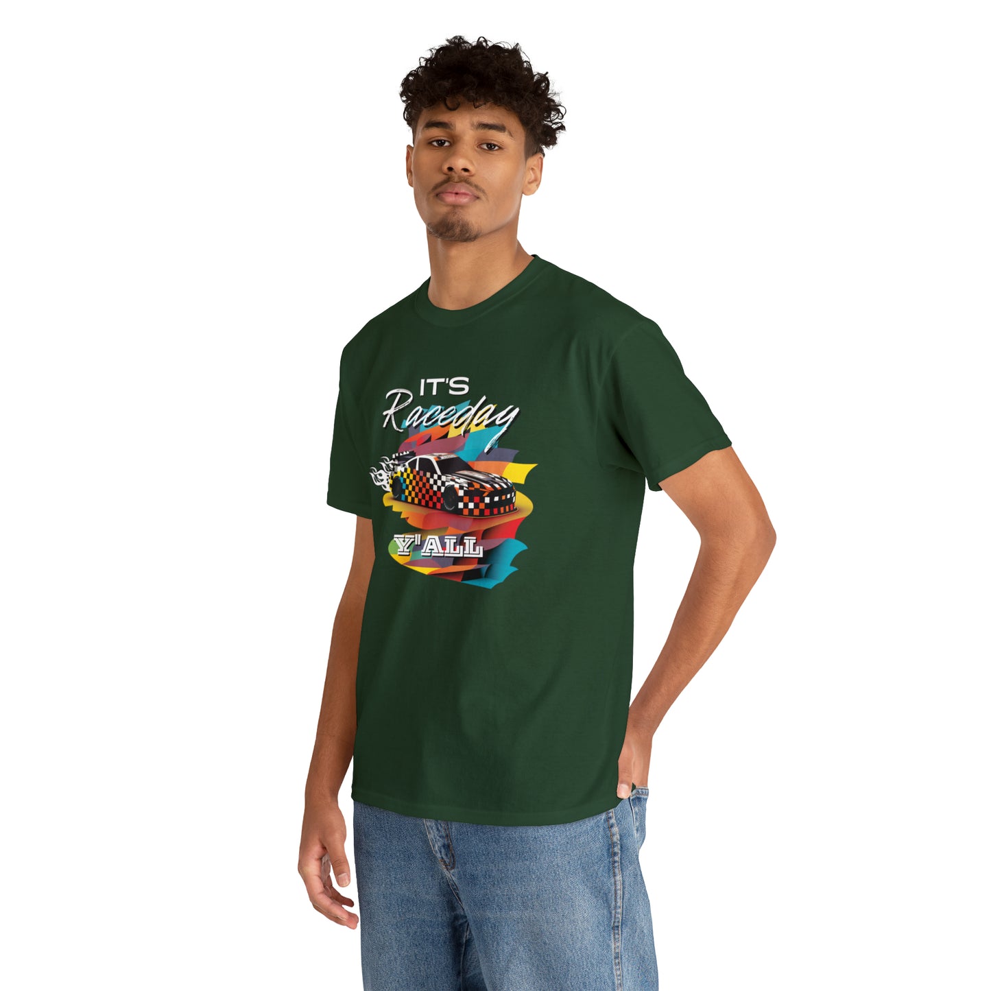 It's Raceday Y'all Speed Car Men's Cotton Short Sleeve T-Shirt, Car Racing Speed Tee, Classic Fit Shirt for Man