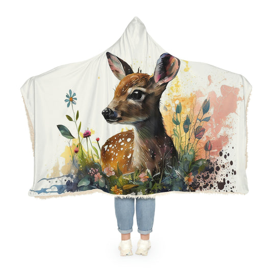 Watercolor Little Deer Snuggle Hooded Blanket | Cobija con Gorro y Diseño de Venado