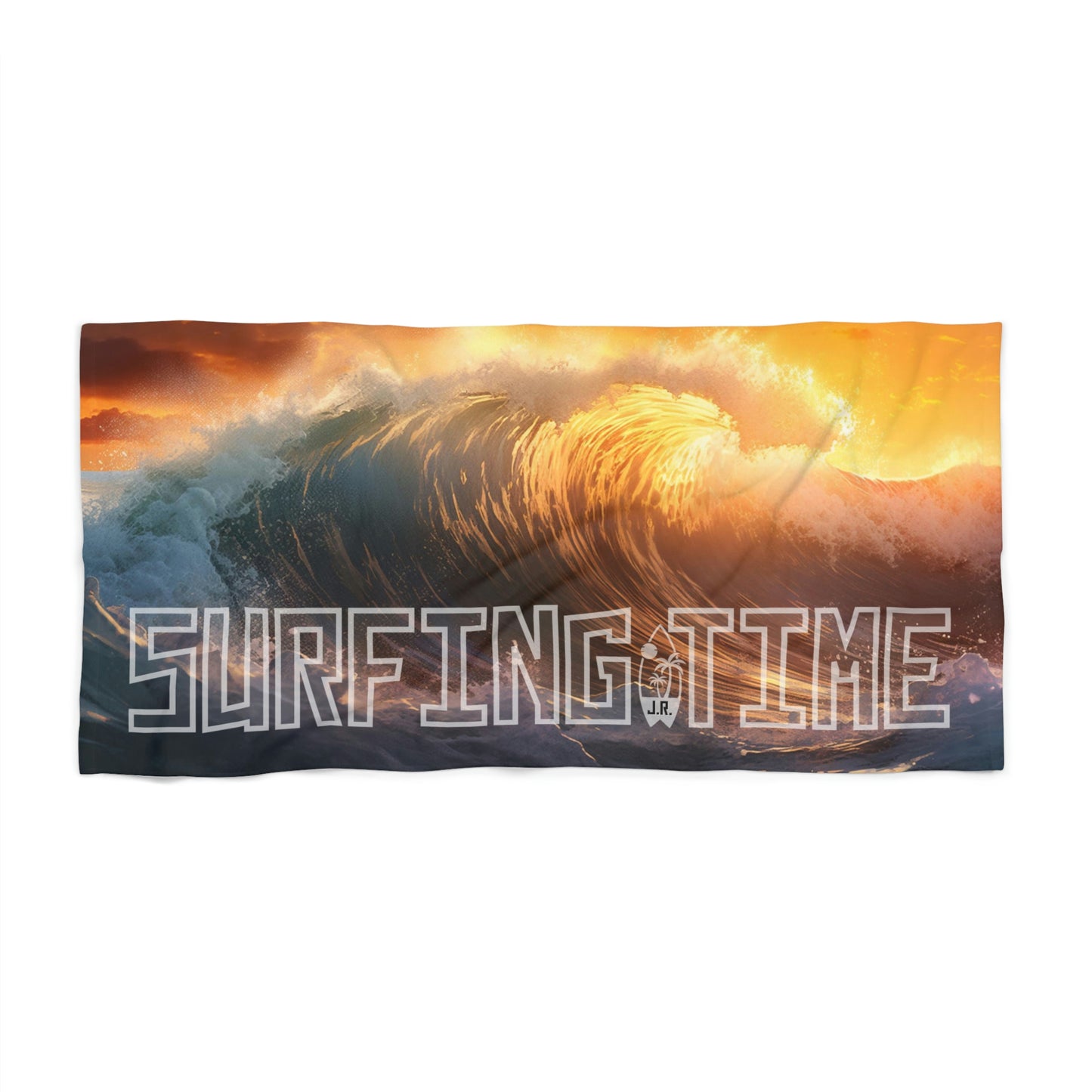 Personalized Beach Towel: Surfing Time Sunset Wave | Absorbent Cotton-Polyester Pool Towel | Toalla de Playa Absorbente