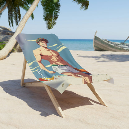 Beach Towel: Anime Man Beach Time | Absorbent Cotton-Polyester Pool Towel