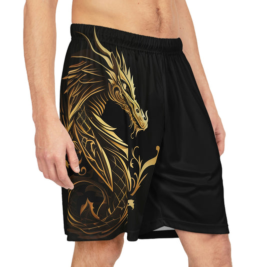 Golden Dragon Sports Shorts | Gold and Black Dragon Basketball Shorts | Sports and Fitness Shorts for Men