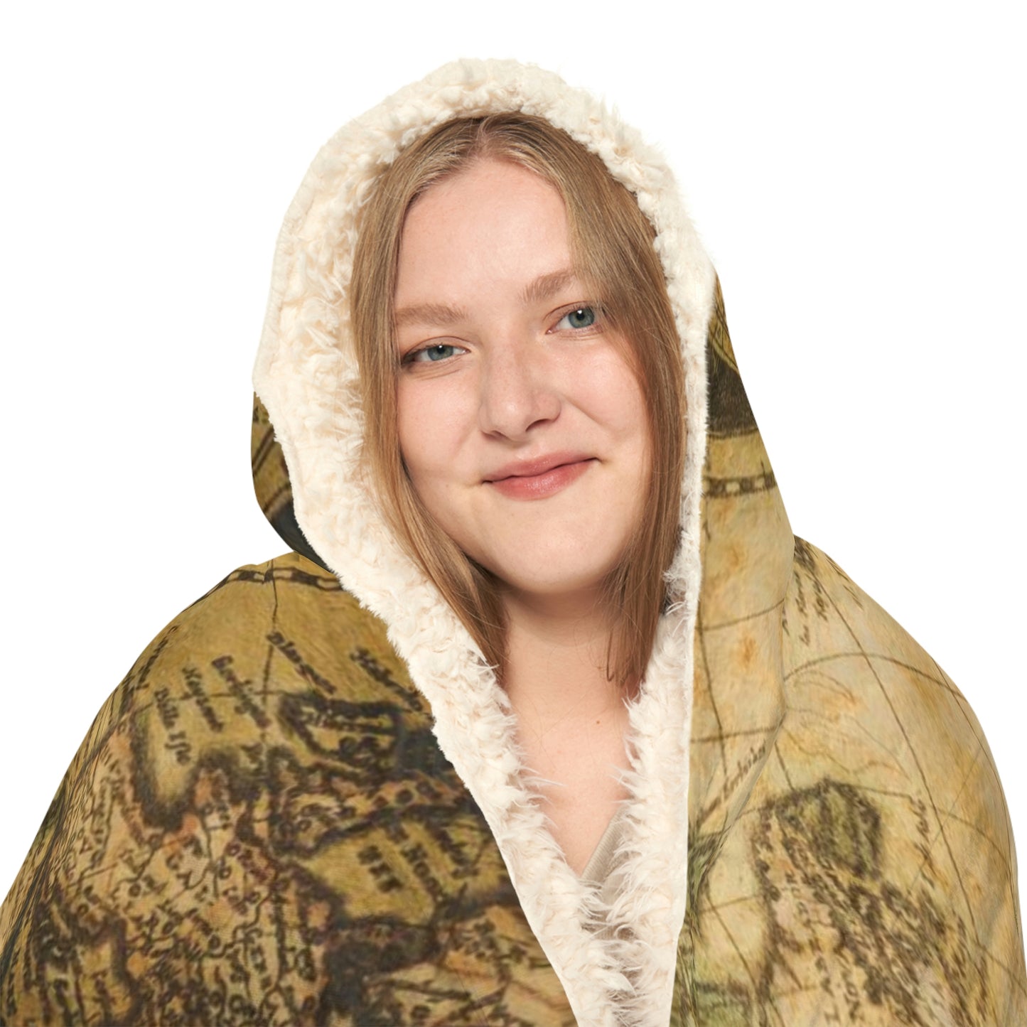 Old Map and Compass Snuggle Hooded Blanket | Cobija con Gorro y Diseño de Mapa y Brujula